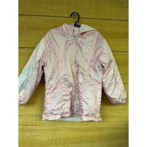 Vintage Skyline Girls Pink Hooded Puffer Jacket Fleece Lined Floral Size 5/6